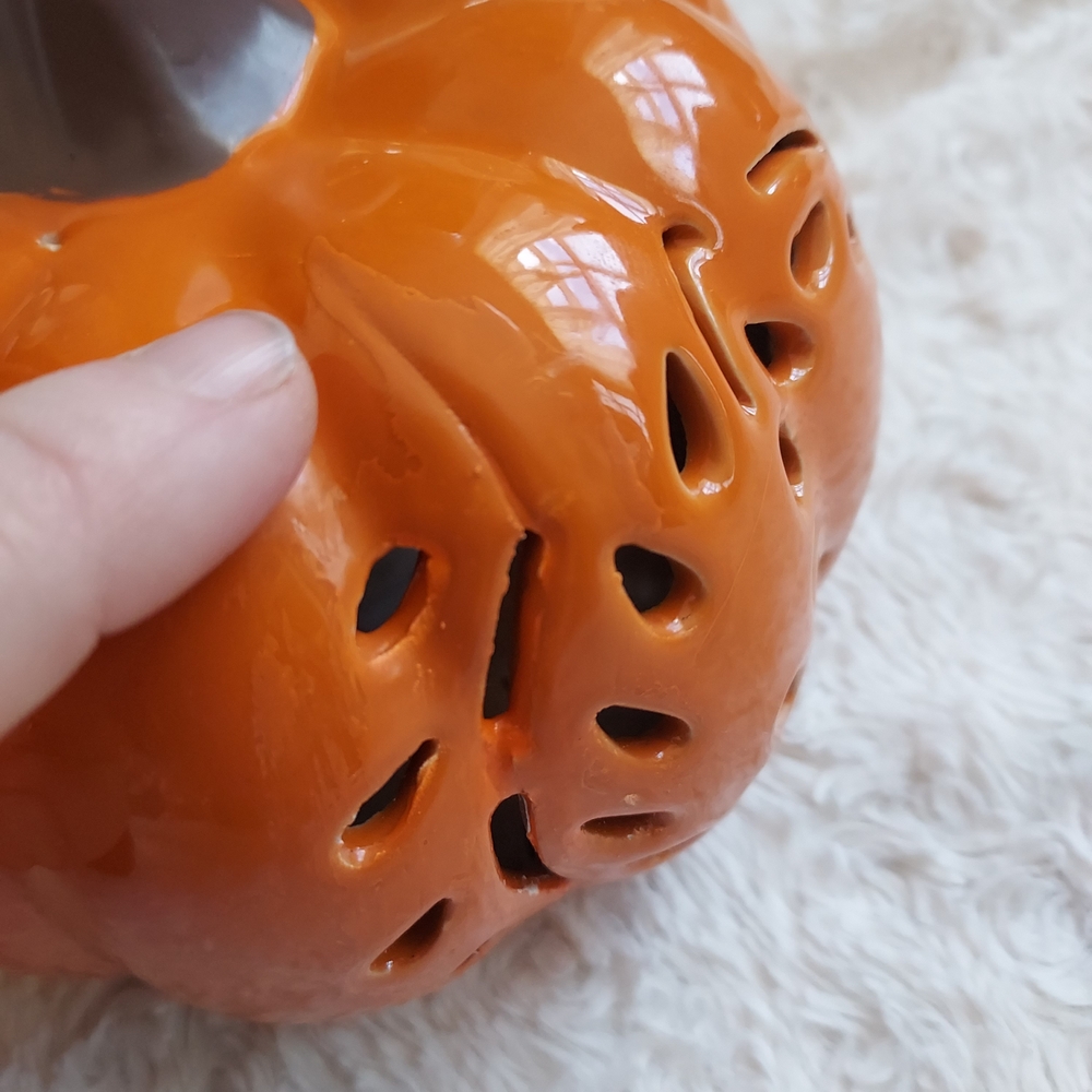 Fall Harvest Glow Ceramic Pumpkin Lantern Autumn Holiday Decor - Picture 10 of 11